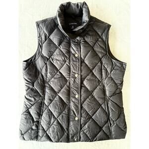 Lands End Down Puffer Vest Womens M Black Outdoors Snap Front Quilted